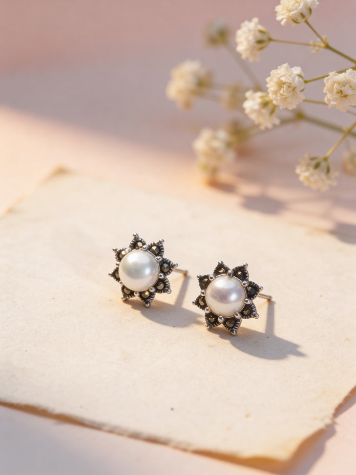 925 Pearl Blossom Stud Earrings
