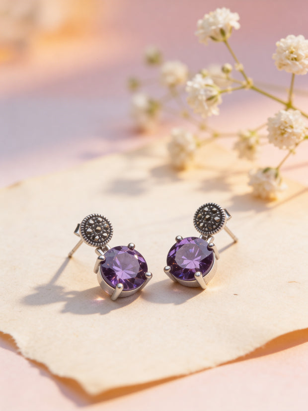 925 Dual Drop Amethyst Studs