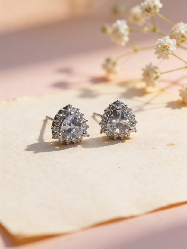 925 Crystal Heart Halo Studs