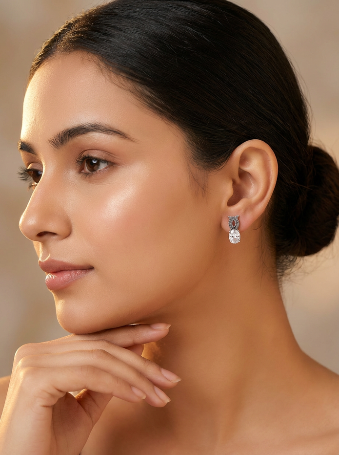 925 Crystal Oval Vintage Studs
