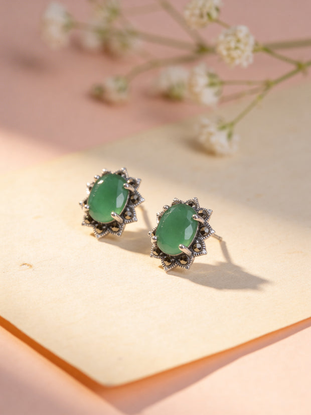 925 Emerald Oval Vintage Studs