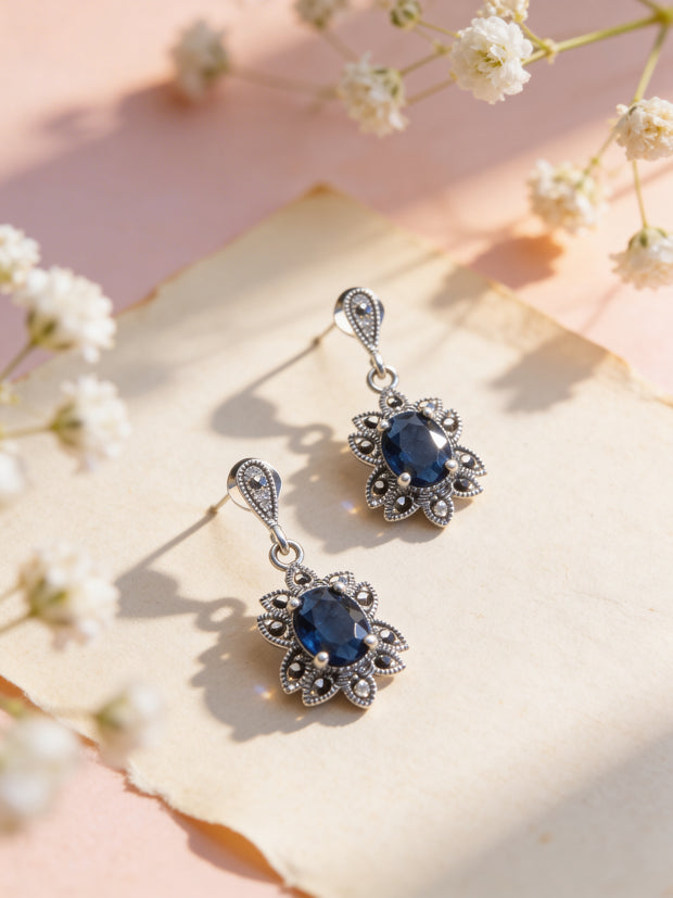 925 Sapphire Vintage Drop Earrings