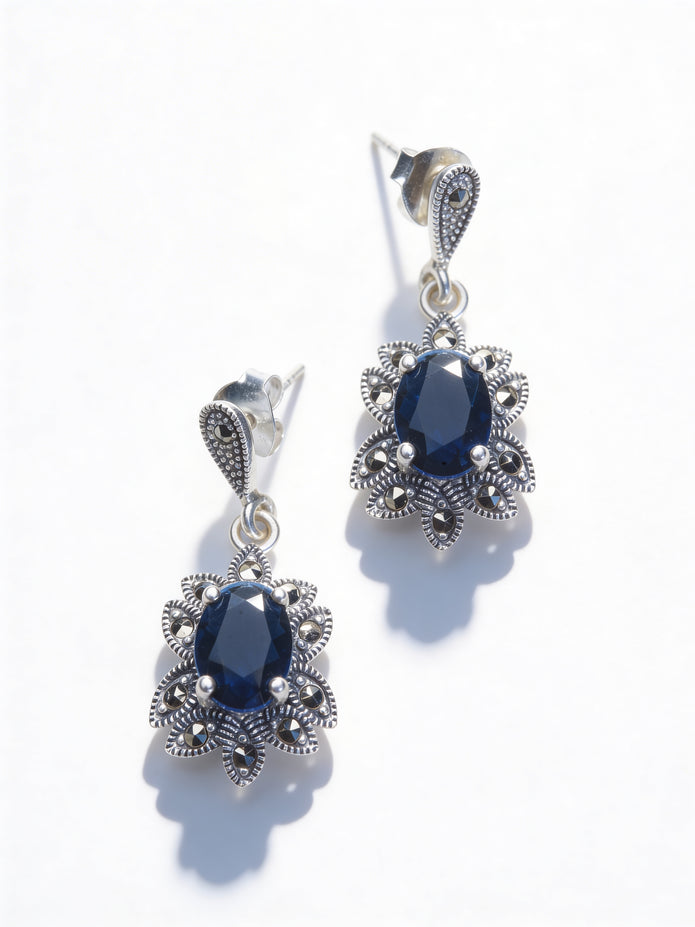 925 Sapphire Vintage Drop Earrings