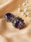 925 Amethyst Floral Halo Studs