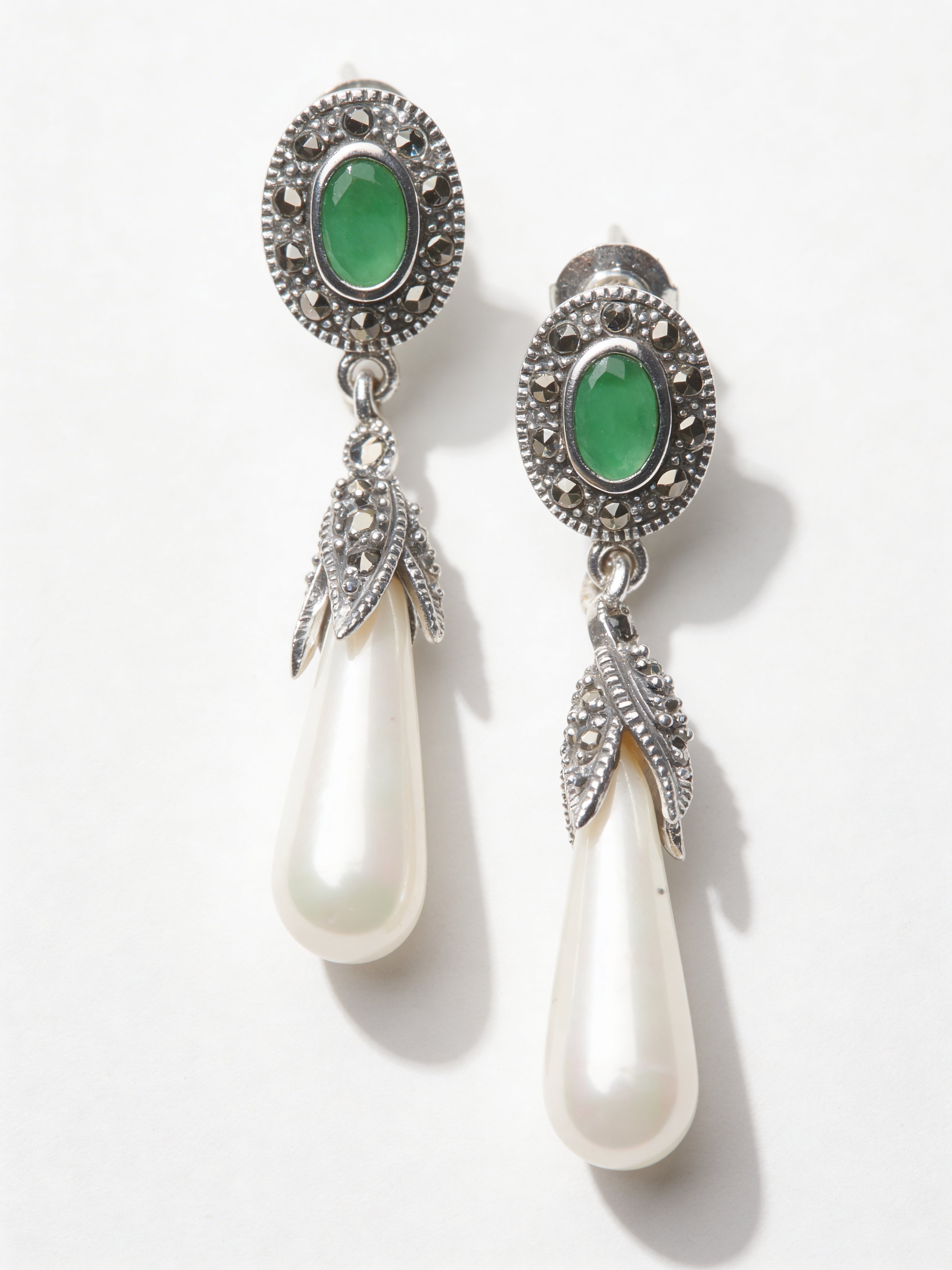 925 Emerald Pearl Drop Earrings