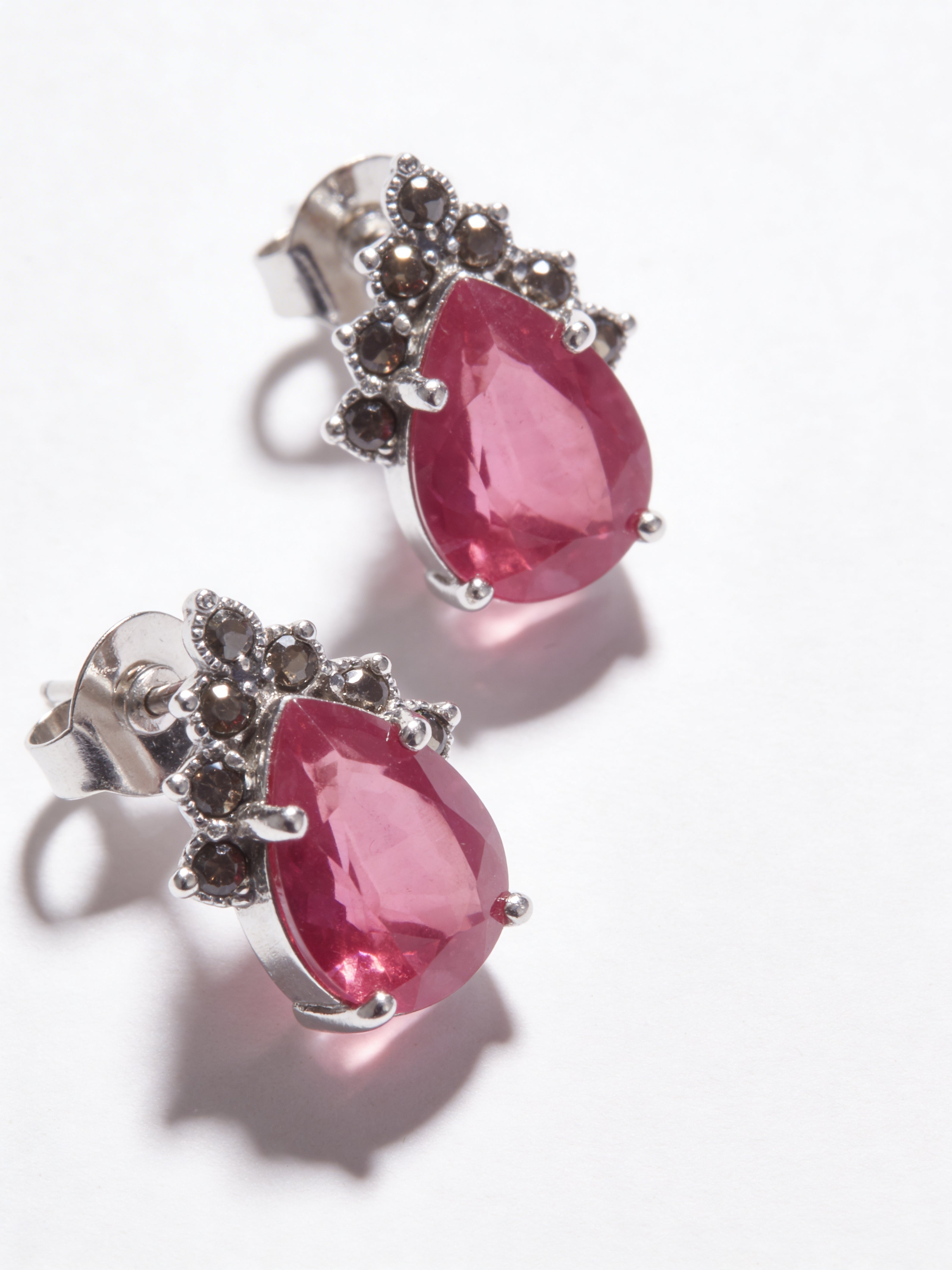 925 Ruby Teardrop Vintage Studs