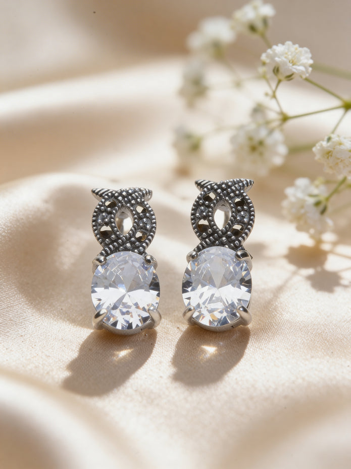 925 Crystal Oval Vintage Studs