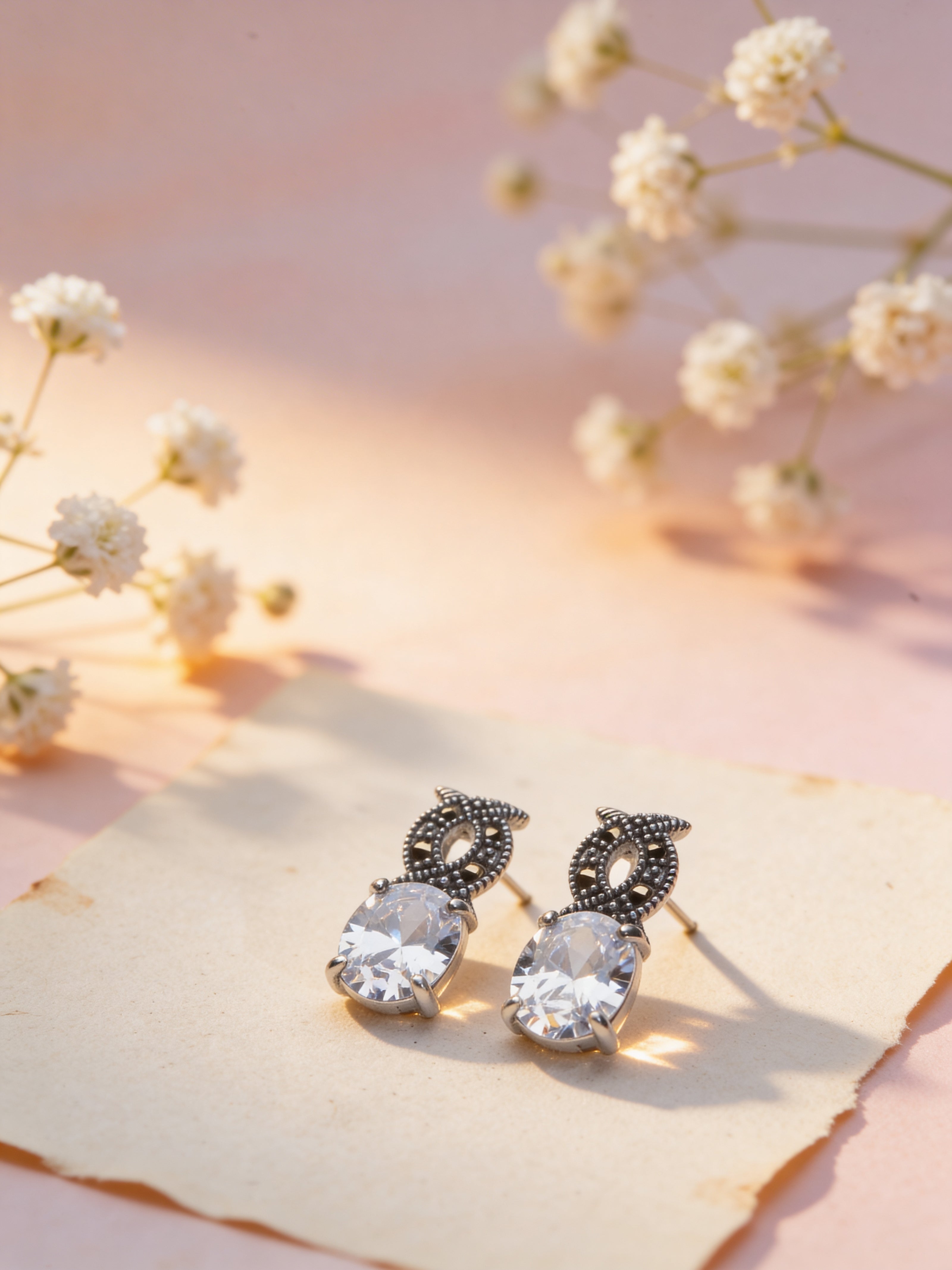925 Crystal Oval Vintage Studs