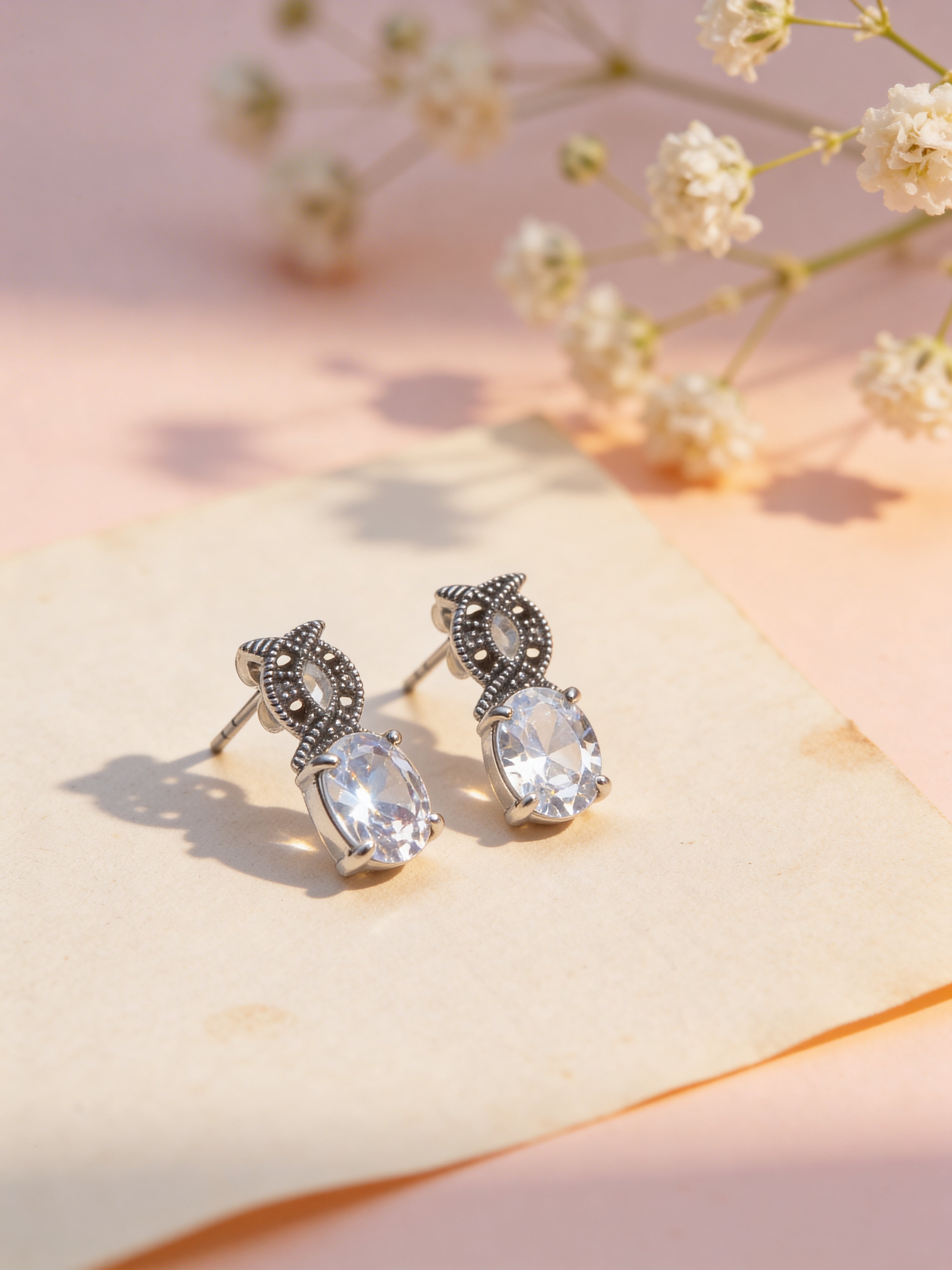 925 Crystal Oval Vintage Studs