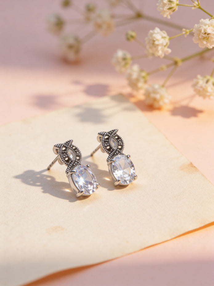 925 Crystal Oval Vintage Studs