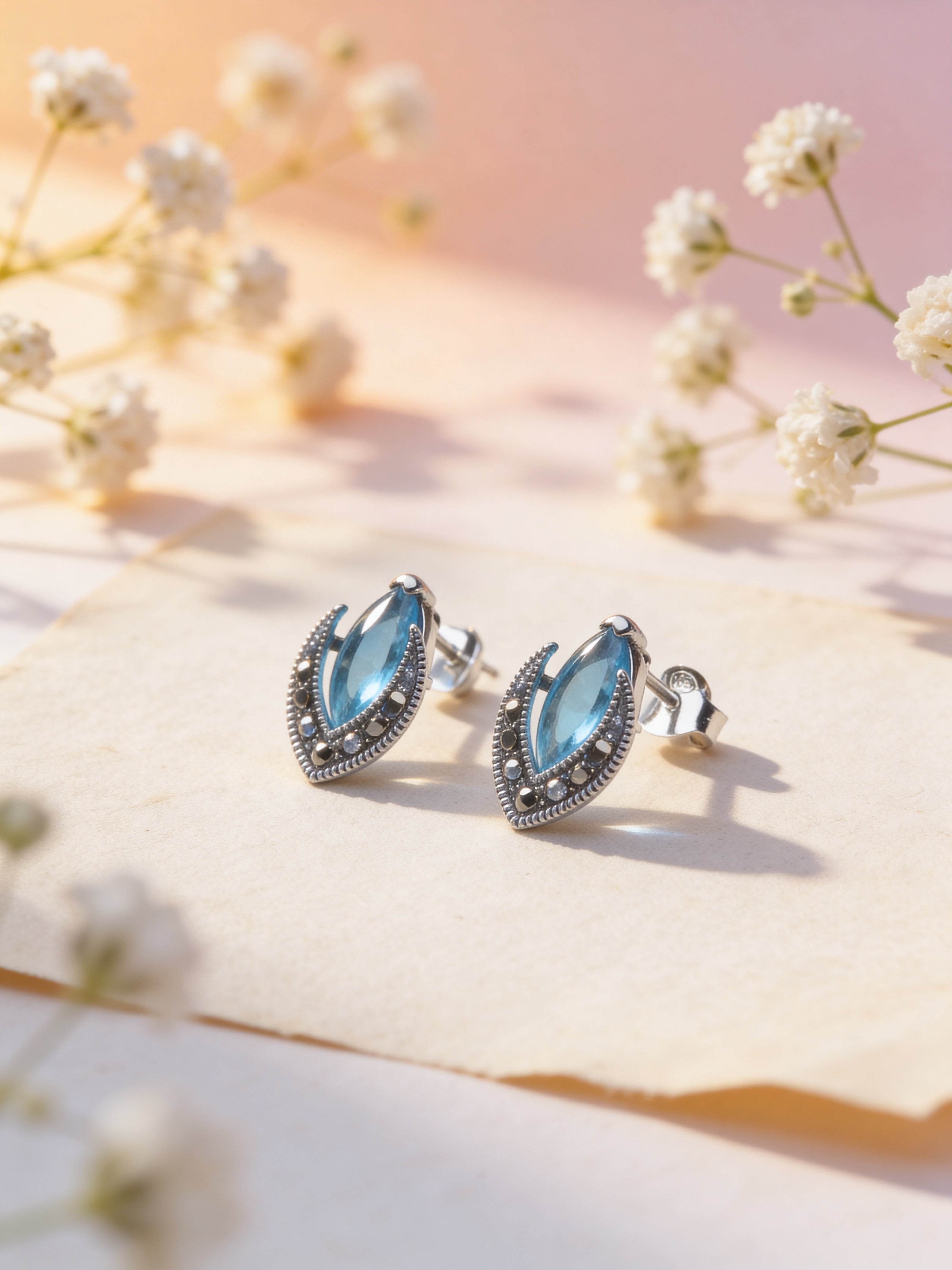 925 Aqua Marquise Statement Studs