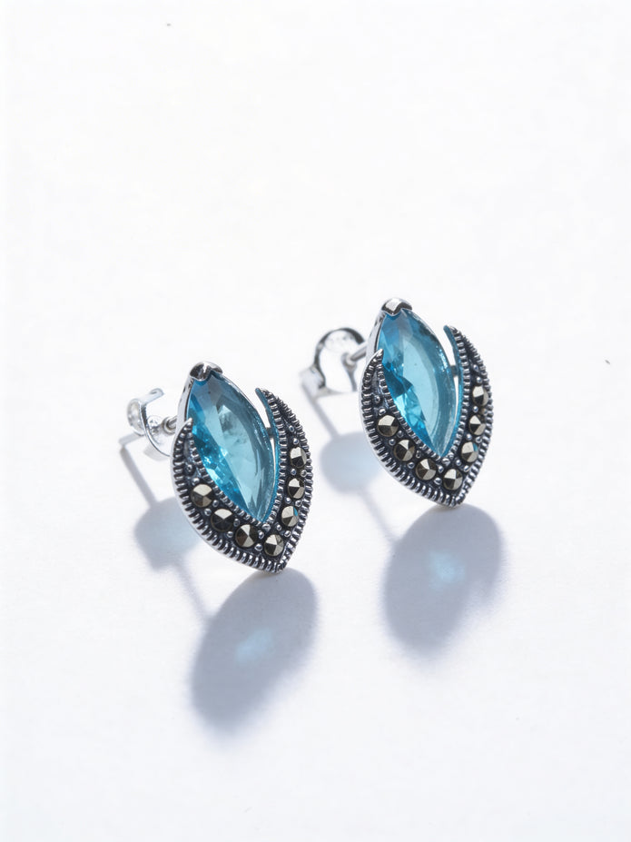925 Aqua Marquise Statement Studs