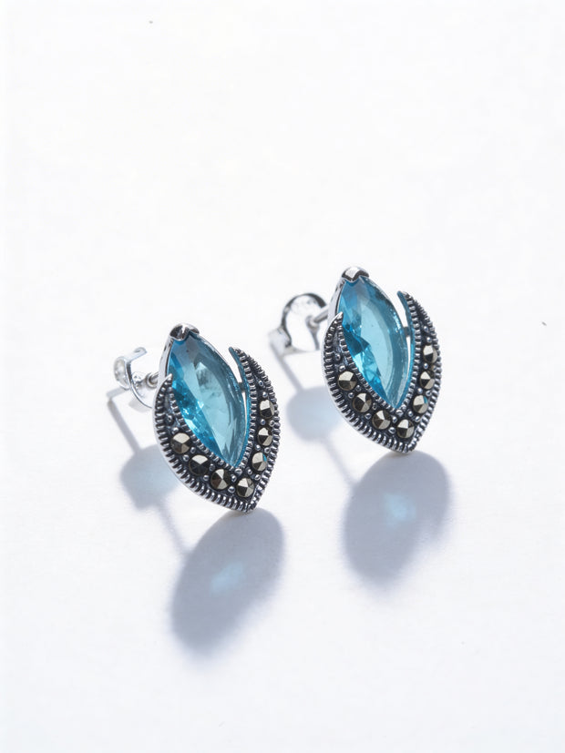 925 Aqua Marquise Statement Studs