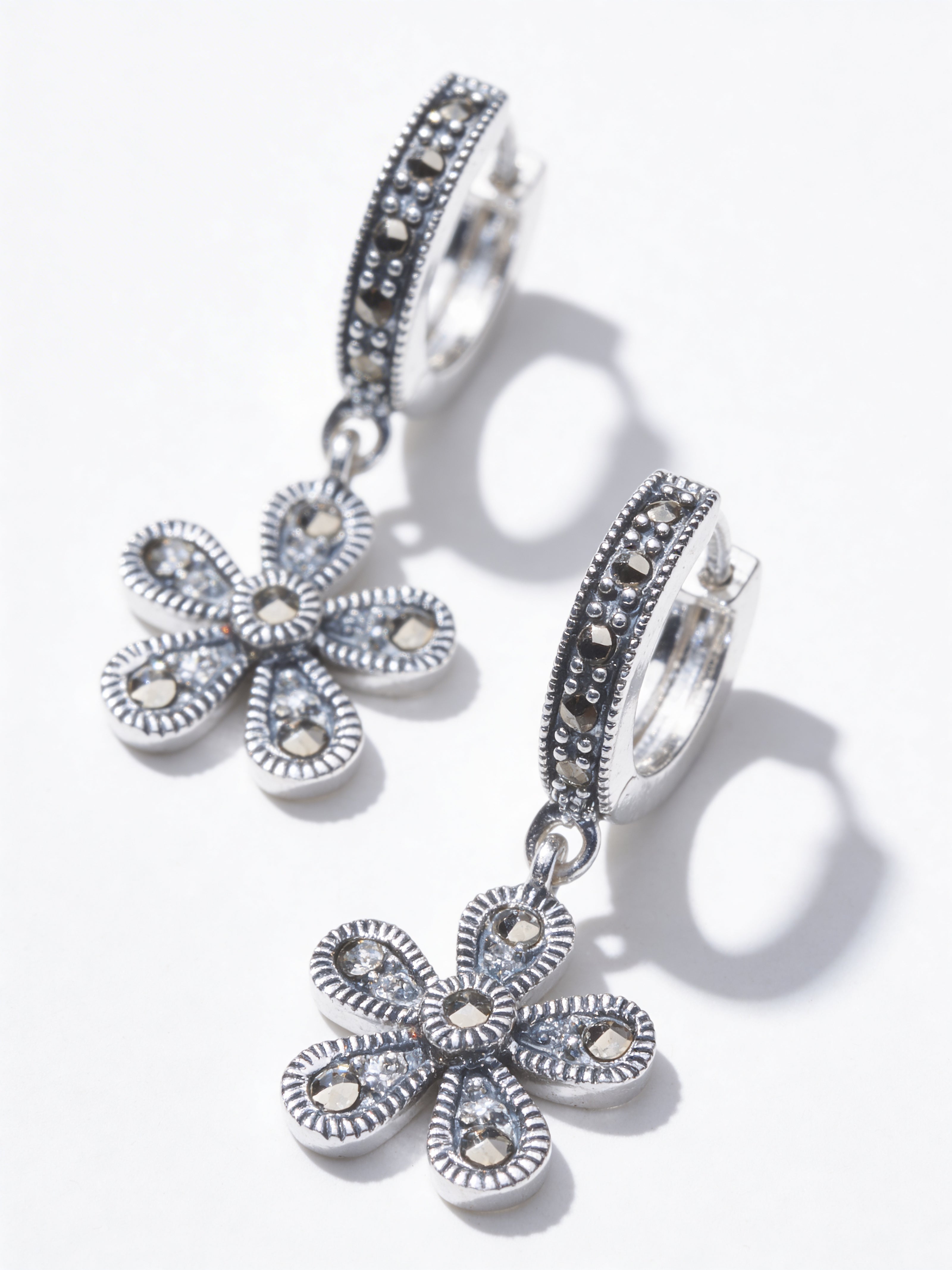 925 Floral Hoop Drop Earrings