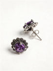 925 Amethyst Floral Halo Studs