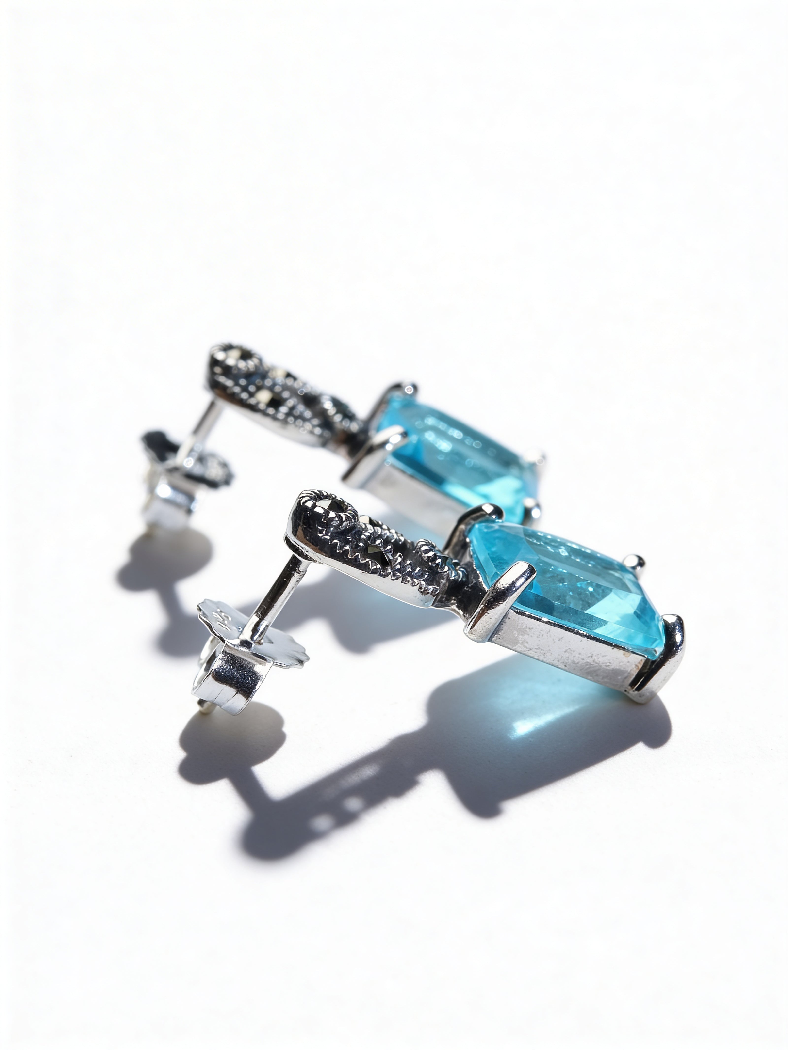 925 Sky Blue Princess Cut Studs