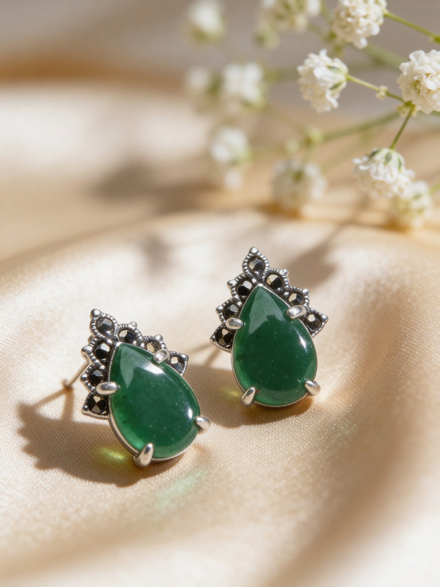 925 Emerald Teardrop Vintage Studs