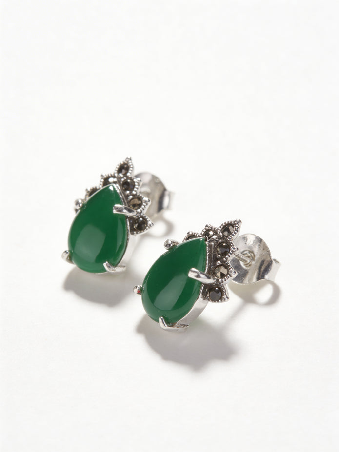 925 Emerald Teardrop Vintage Studs