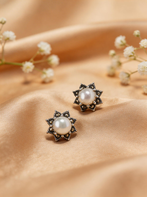 925 Pearl Blossom Stud Earrings