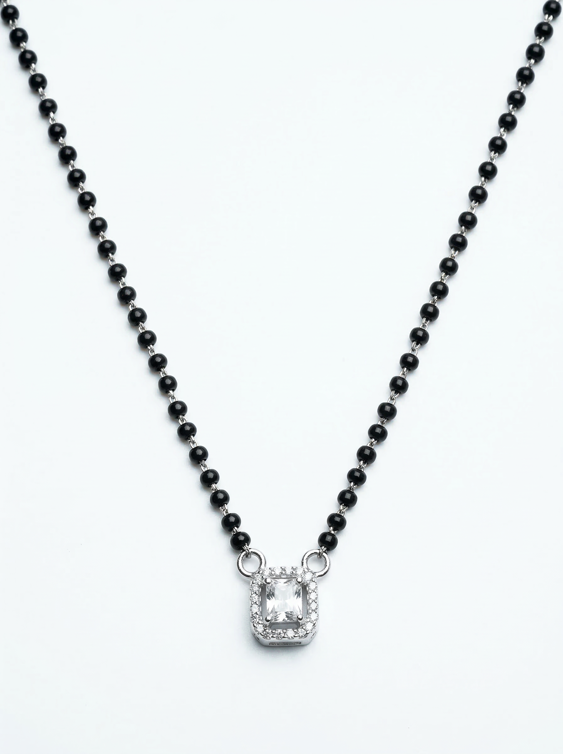 Solitaire Halo Silver Mangalsutra