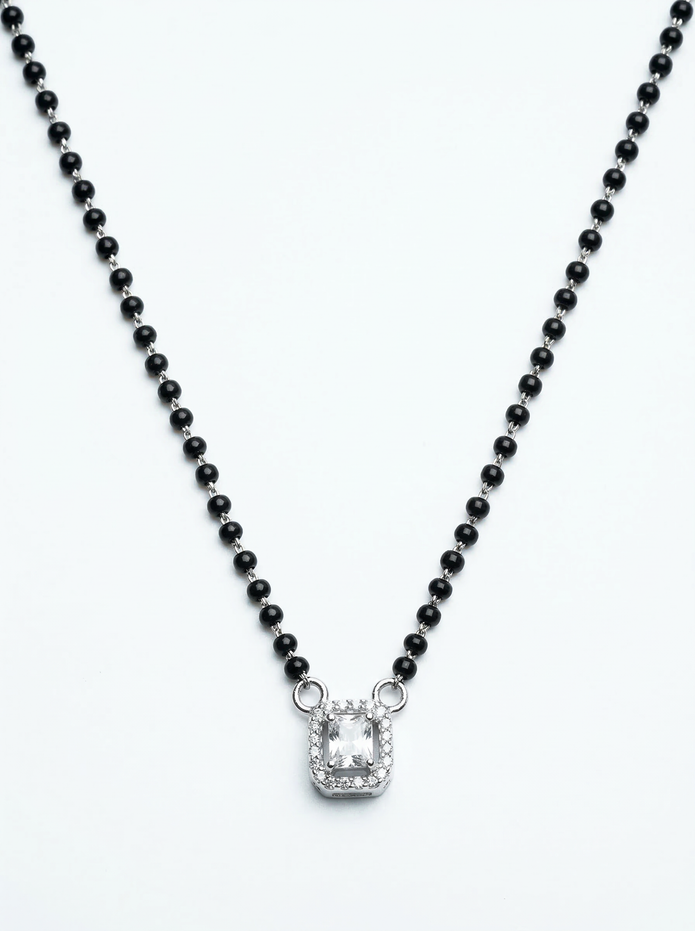 Solitaire Halo Silver Mangalsutra