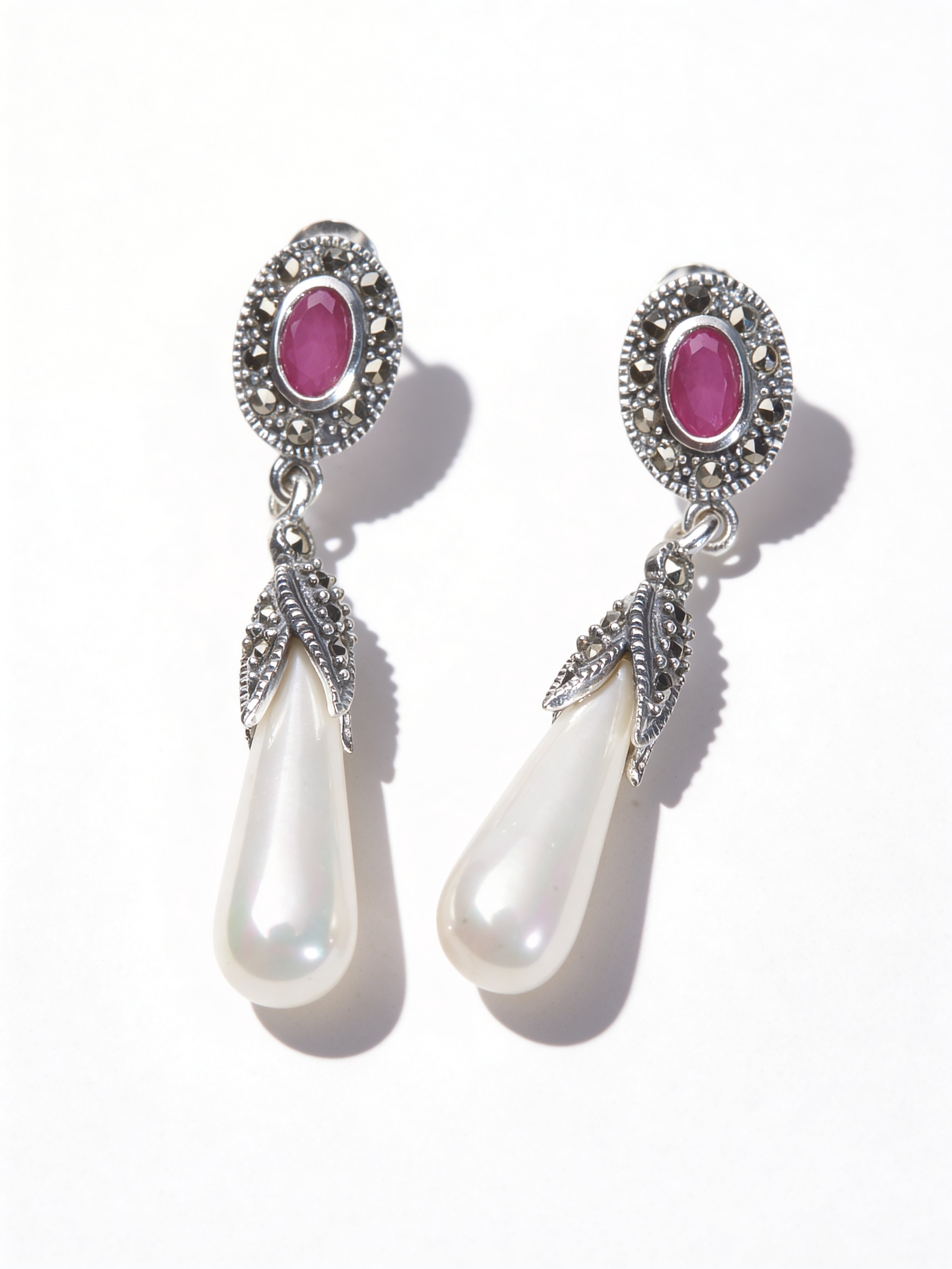925 Ruby Pearl Drop Earrings