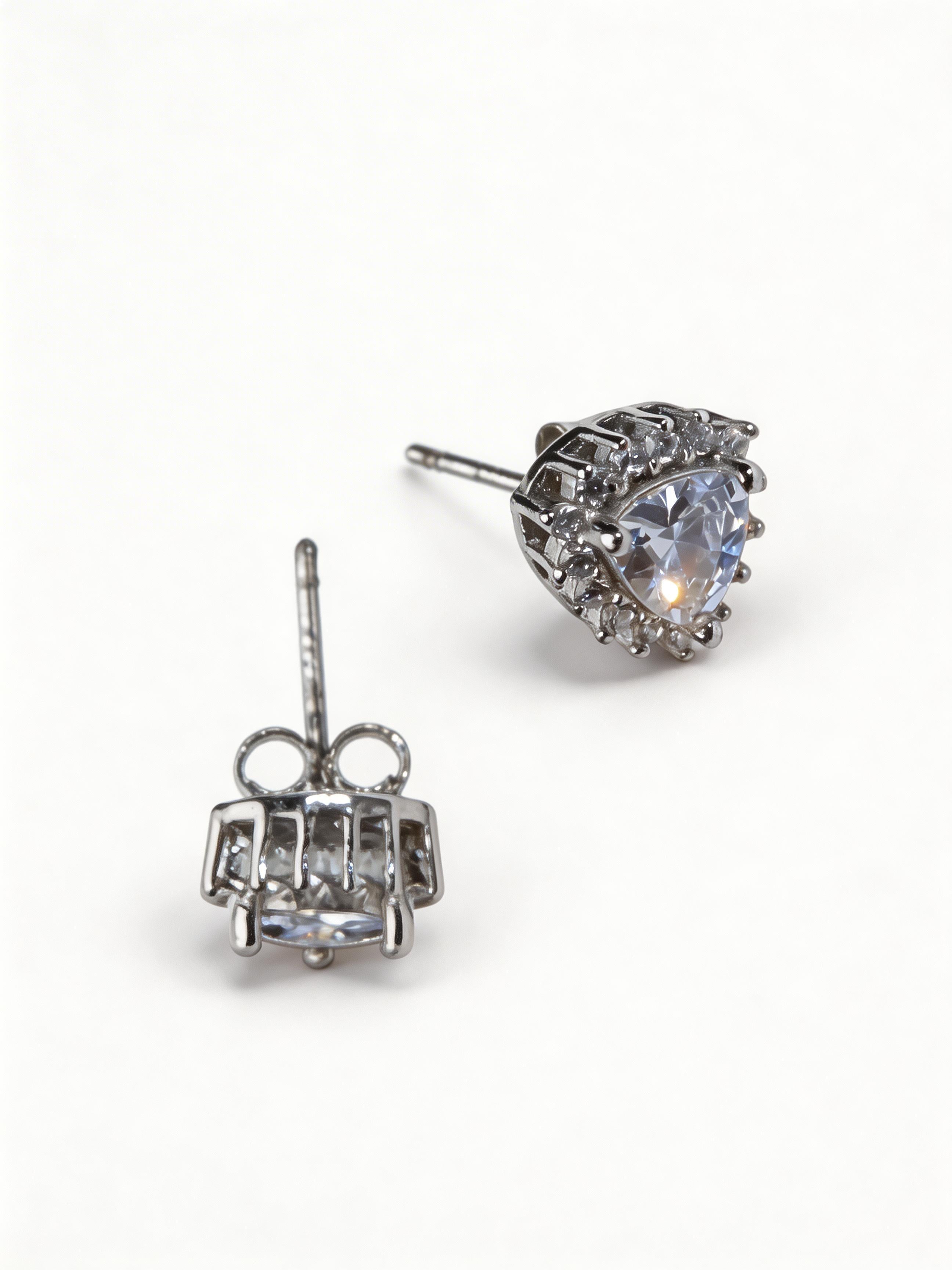 925 Crystal Heart Halo Studs