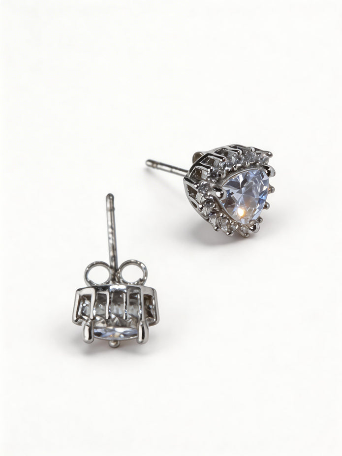 925 Crystal Heart Halo Studs