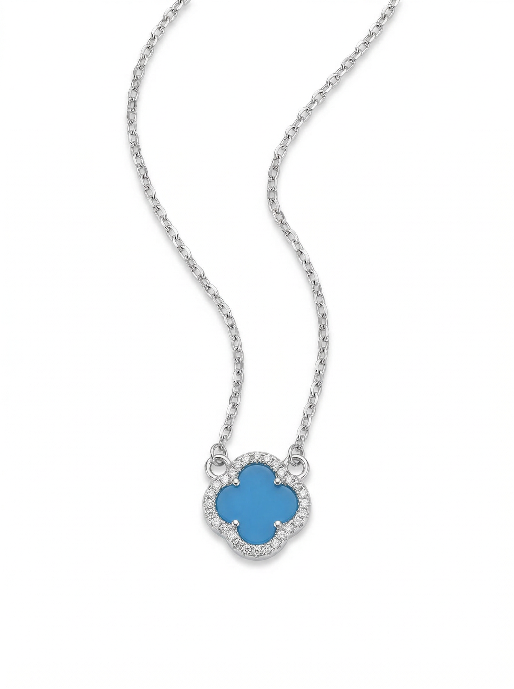 Blue Clover Halo Pendant Chain
