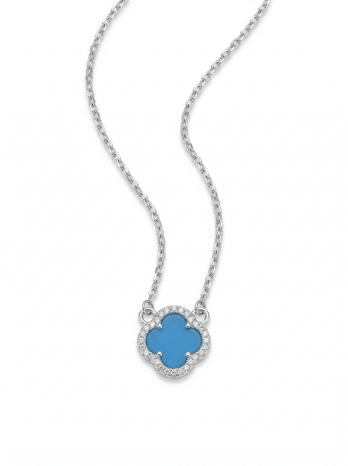 Blue Clover Halo Pendant Chain