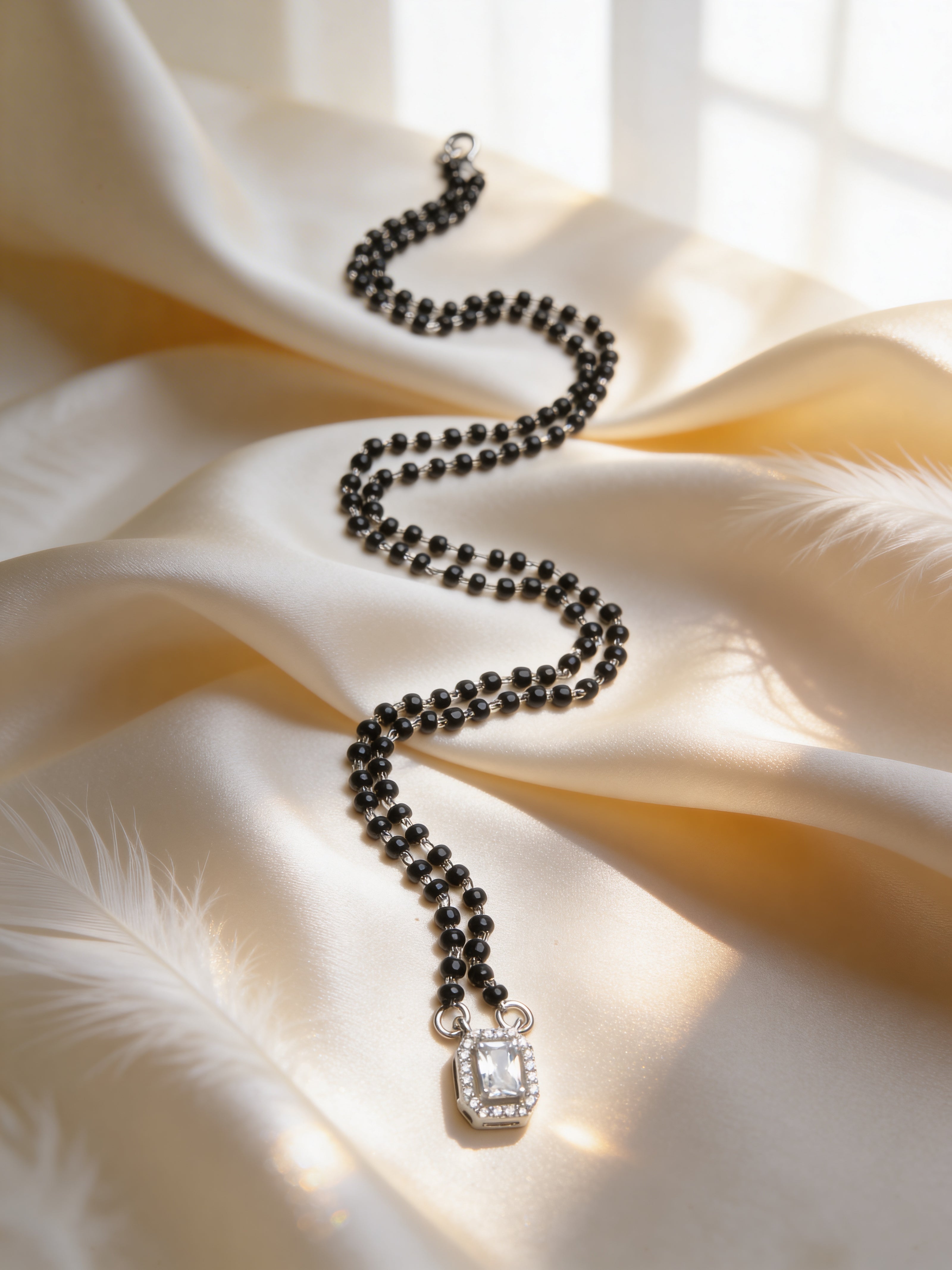 Solitaire Halo Silver Mangalsutra