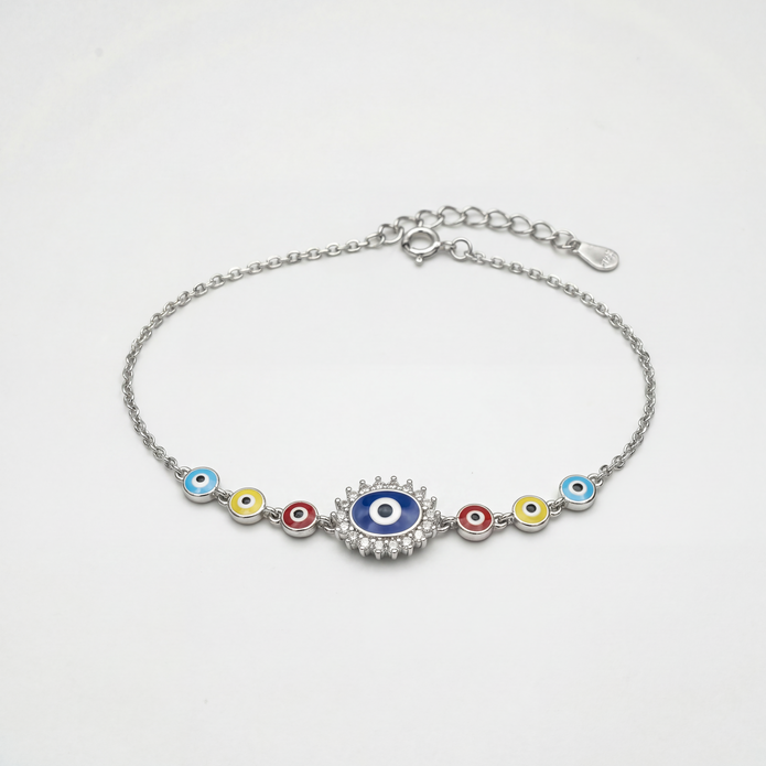 Evil Eye Tri Color 925 Silver Bracelet