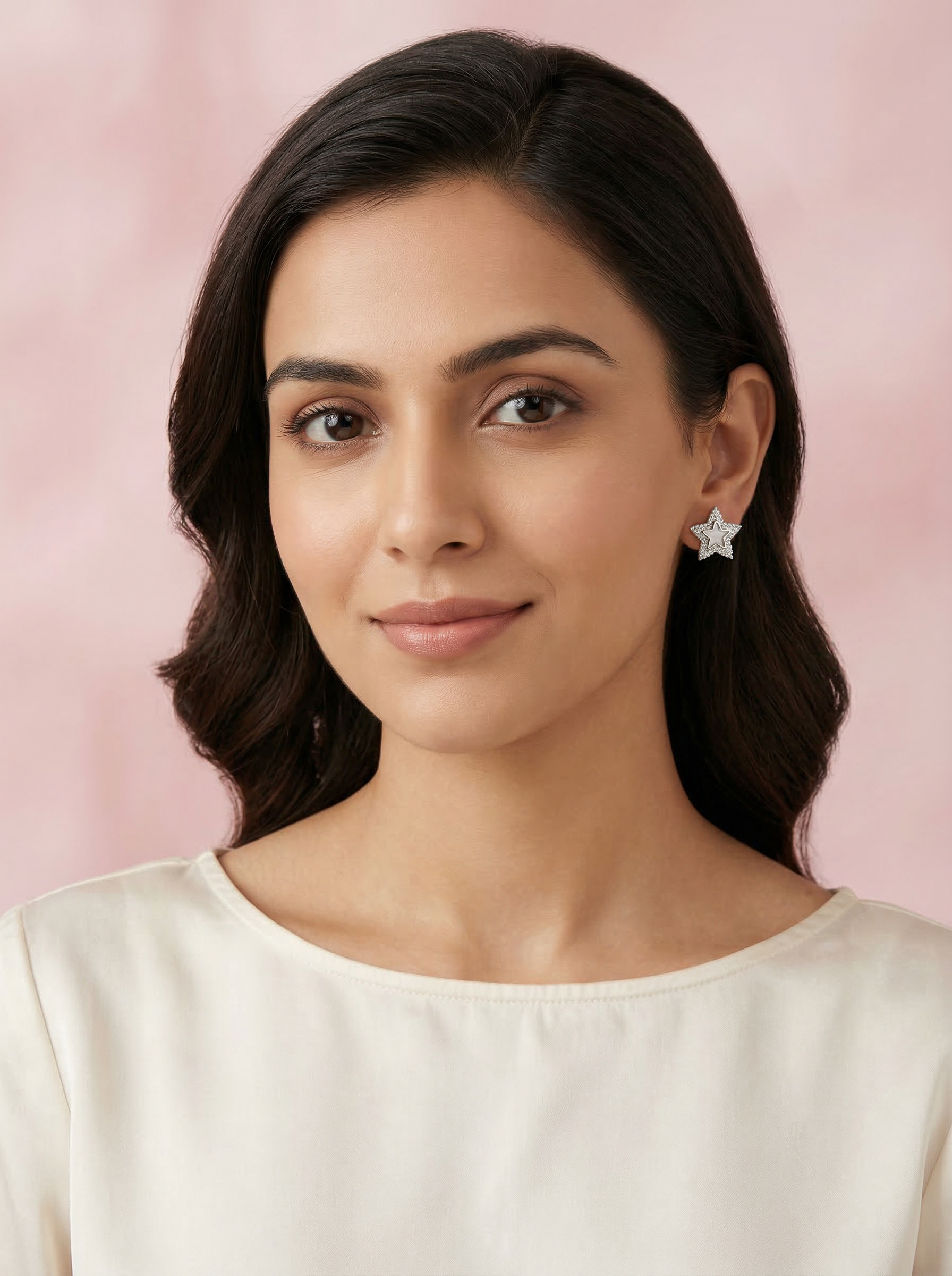 Nilo Crystal Star Mother of Pearl Stud Earrings
