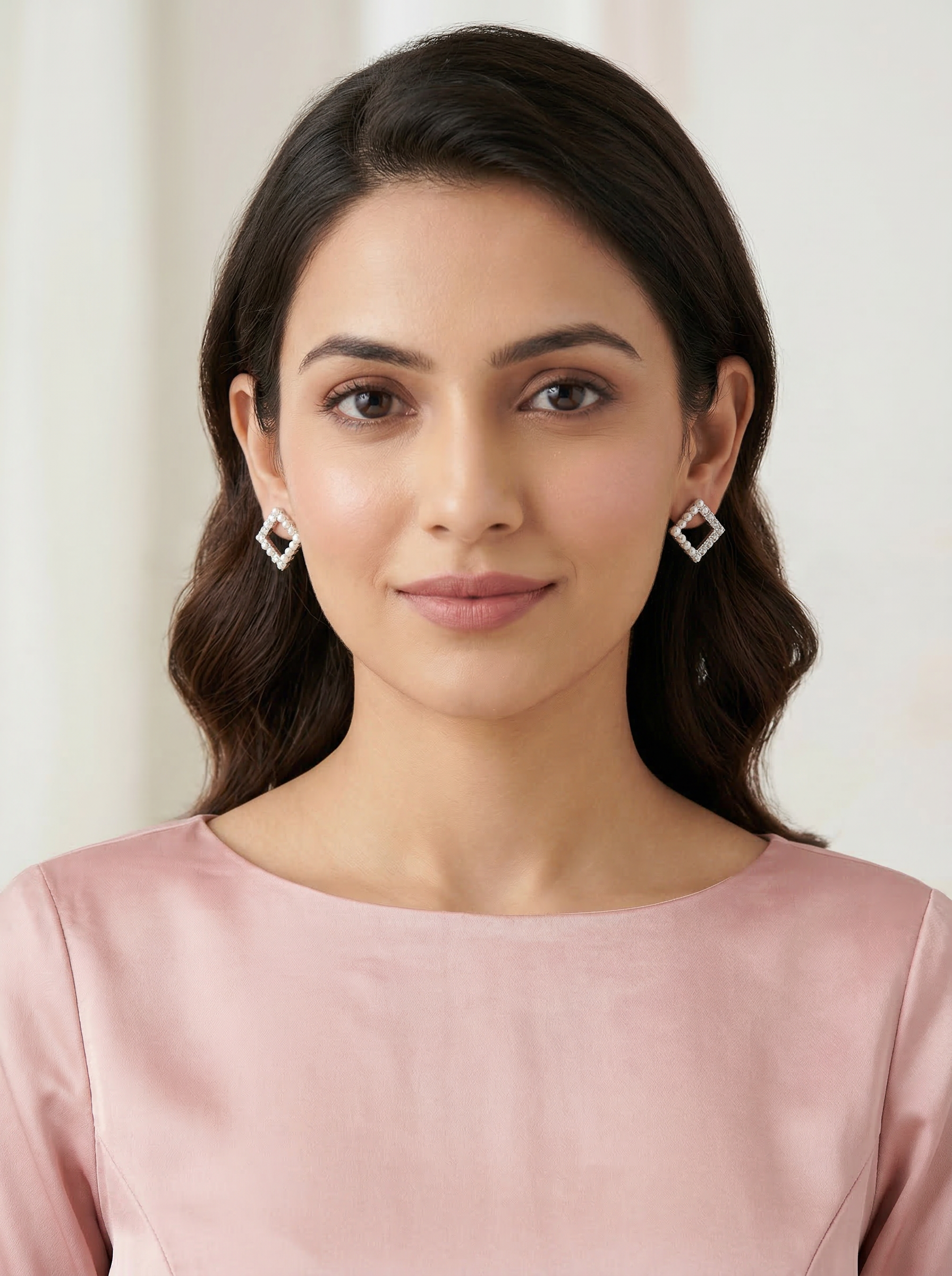 Nilo Pearl & Crystal Square Frame Stud Earrings