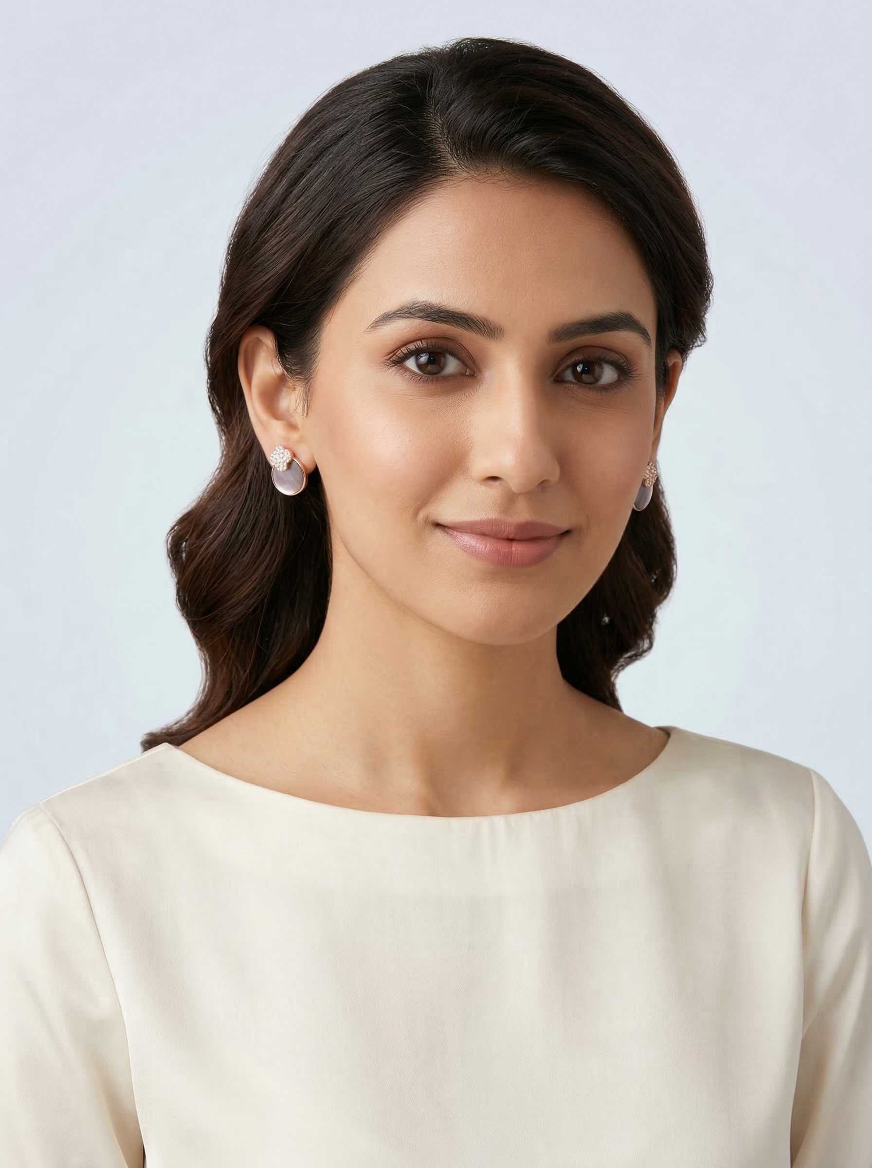 Nilo Crystal Clover Pearl Stud Earrings