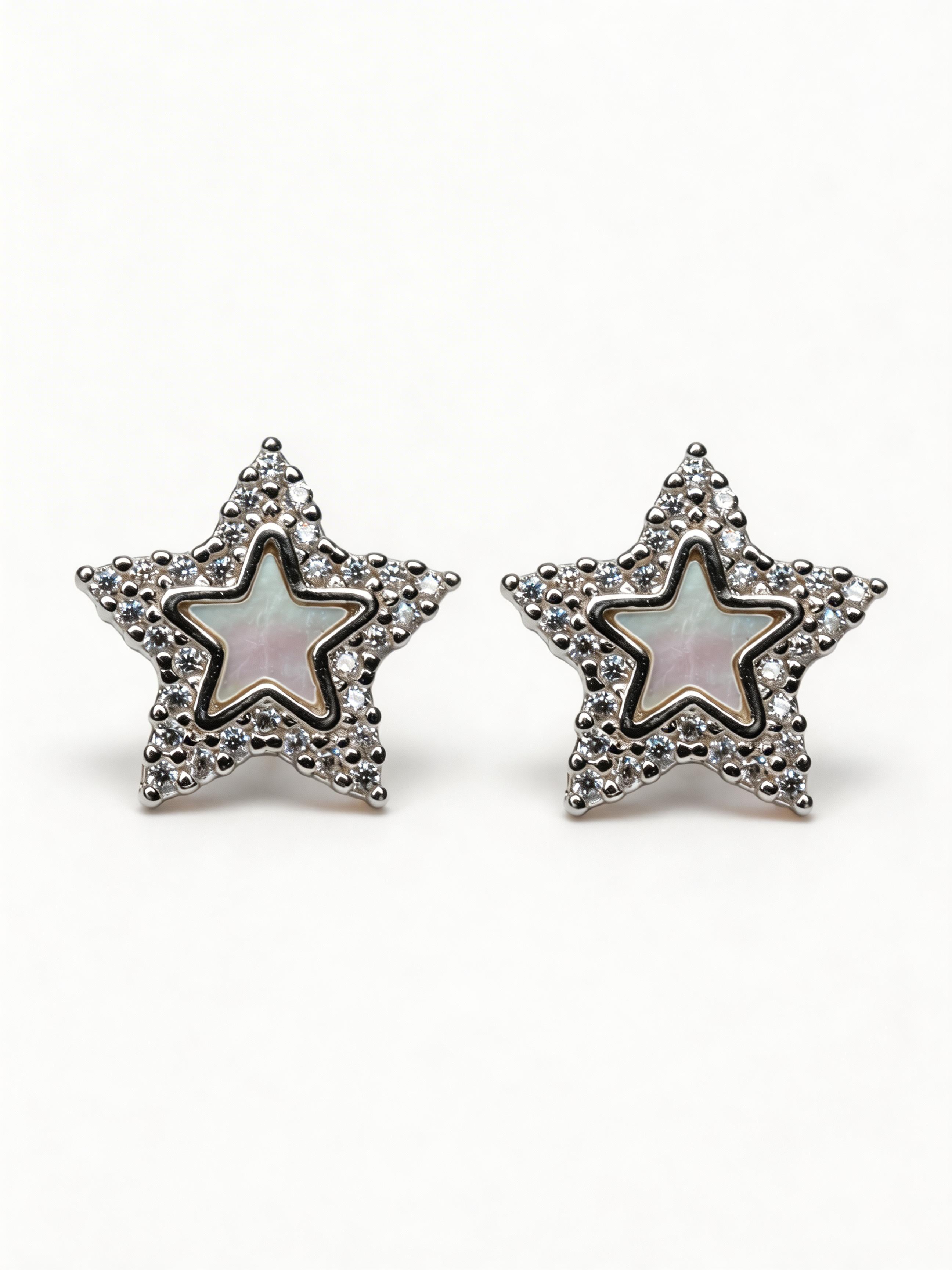 Nilo Crystal Star Mother of Pearl Stud Earrings
