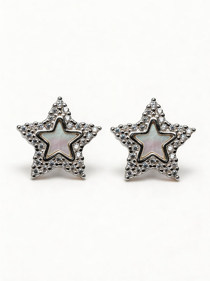 Nilo Crystal Star Mother of Pearl Stud Earrings