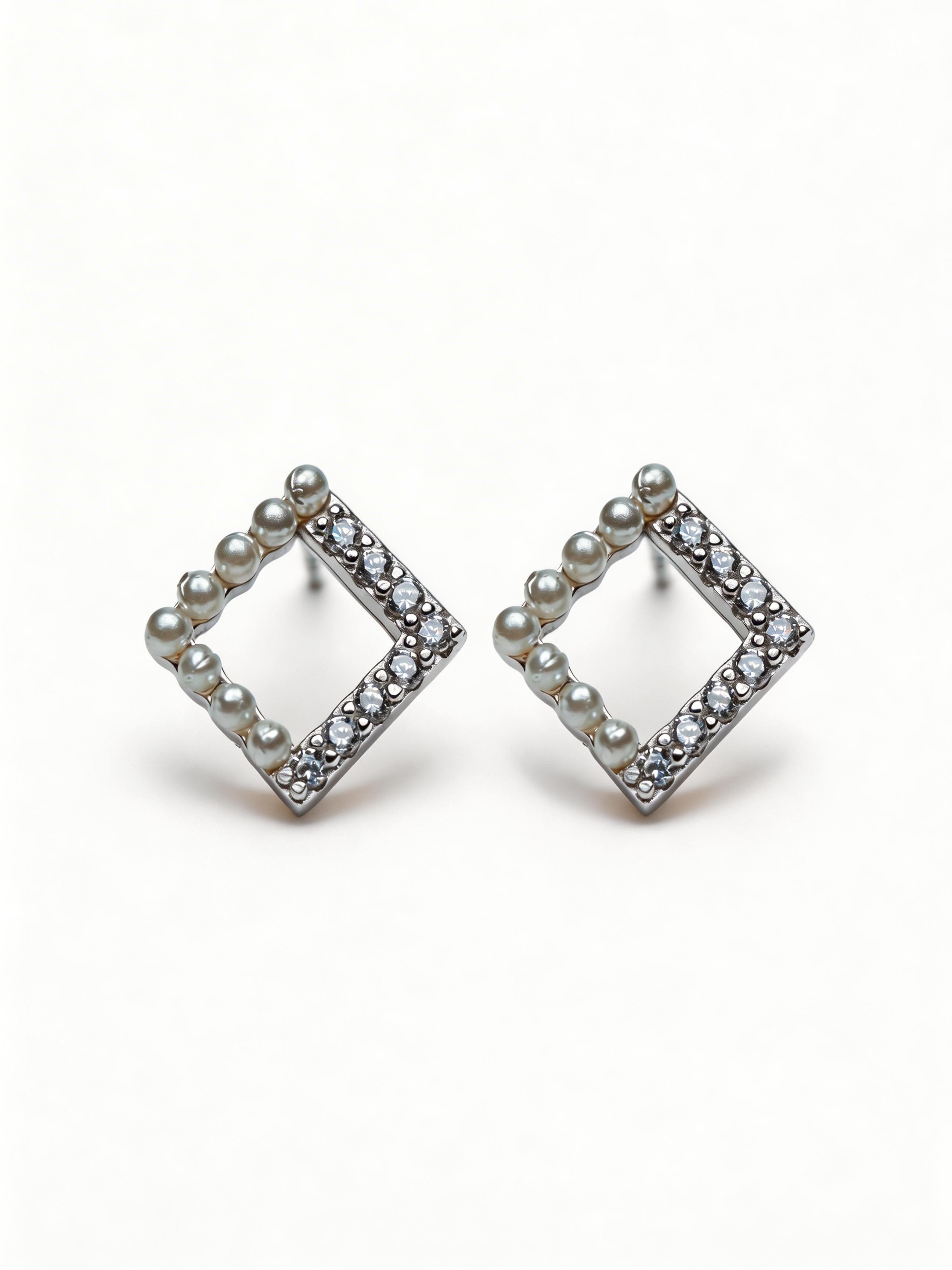 Nilo Pearl & Crystal Square Frame Stud Earrings