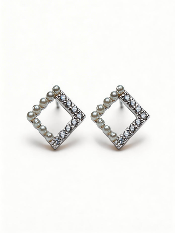Nilo Pearl & Crystal Square Frame Stud Earrings