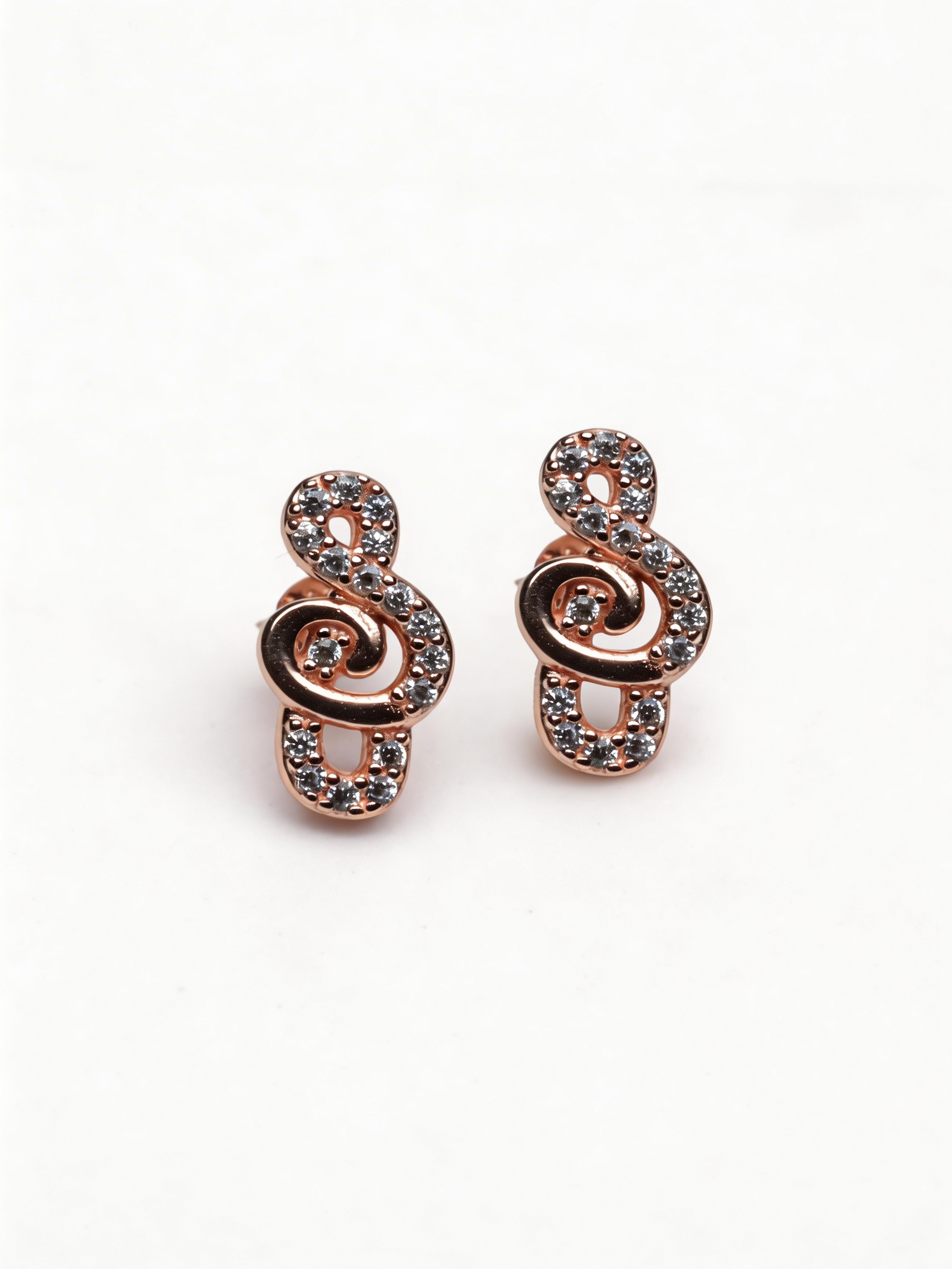 Nilo Rose Gold Crystal Treble Swirl Stud Earrings
