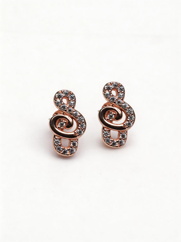 Nilo Rose Gold Crystal Treble Swirl Stud Earrings