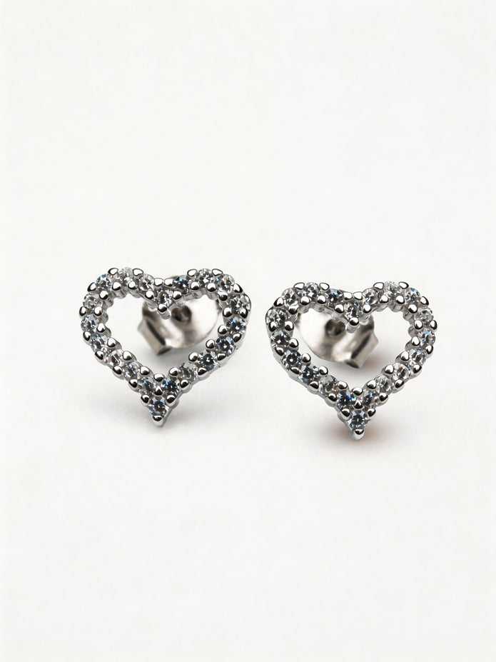 Nilo Sparkling Heart Outline Stud Earrings