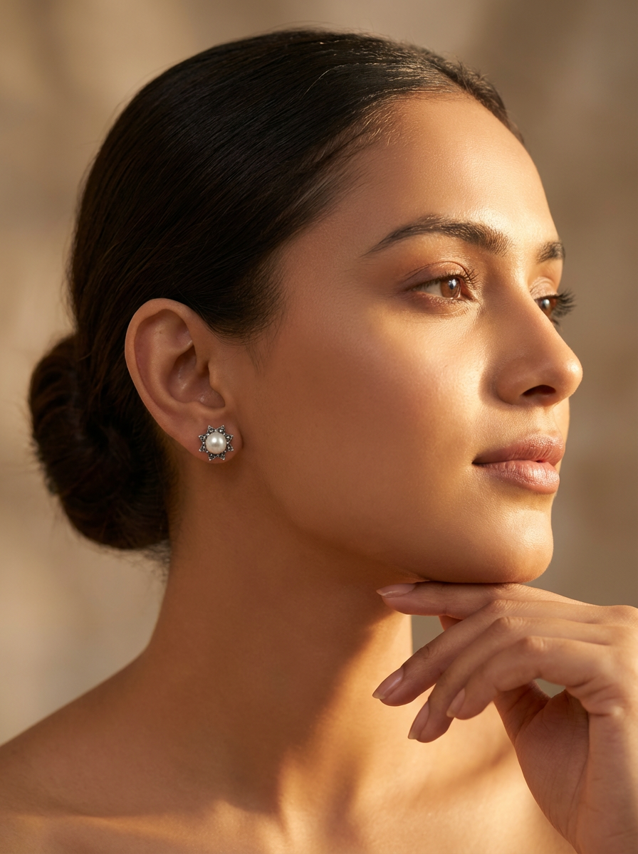 925 Pearl Blossom Stud Earrings