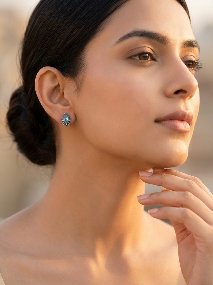 925 Aqua Marquise Statement Studs