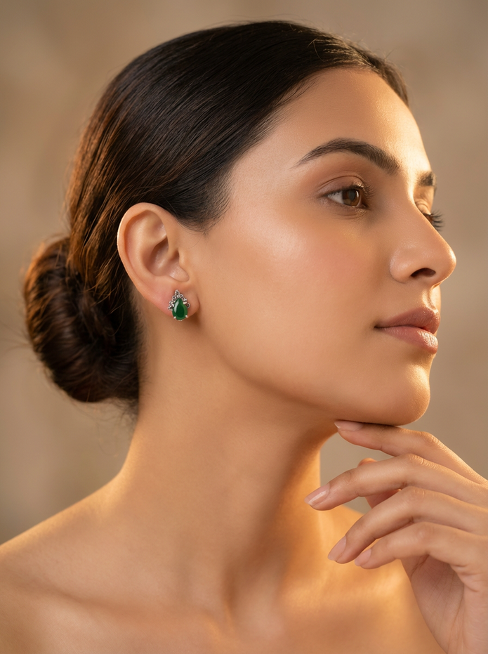 925 Emerald Oval Vintage Studs