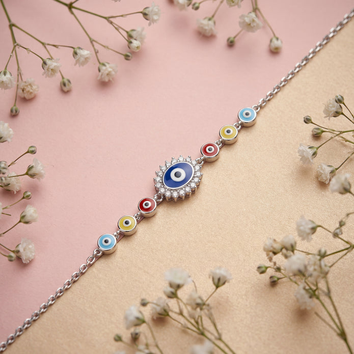 Evil Eye Tri Color 925 Silver Bracelet
