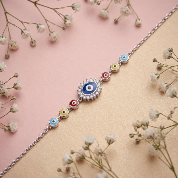 Evil Eye Tri Color 925 Silver Bracelet