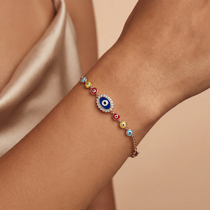 Evil Eye Tri Color 925 Silver Bracelet